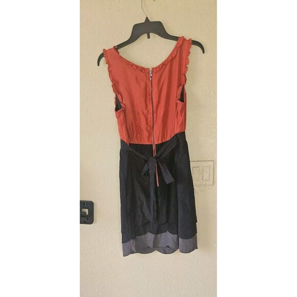 Maeve Anthropologie Horizon Line Ruffle Tiered Dress Silk Orange Black S 10 - Picture 4 of 6